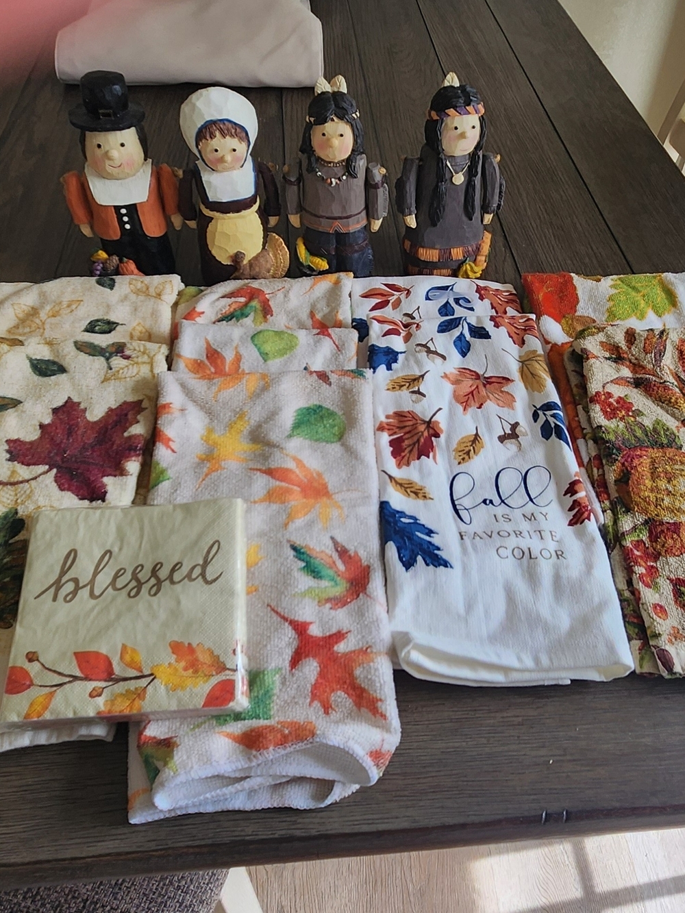 Fall Leaves Kitchen Towel Set - White Multicolor